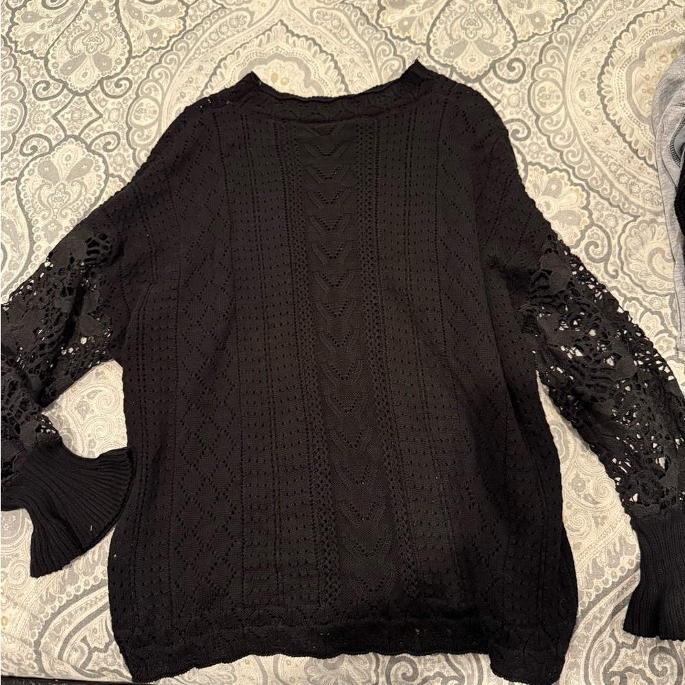Amazon Black Cowl Neck Sweater with Lace Sleeves - Picture 1 of 1